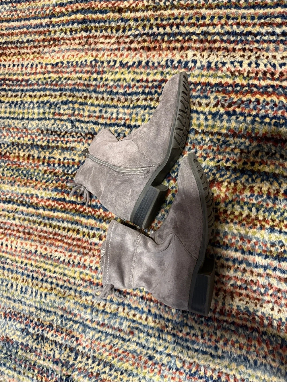 Stuart Weitzman Gray Suede Kids Ankle Boots with Side Zip